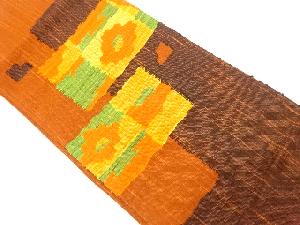 手織り紬 枡に抽象花模様織り出し名古屋帯